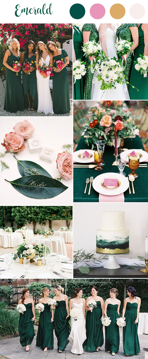 pink and dark green wedding