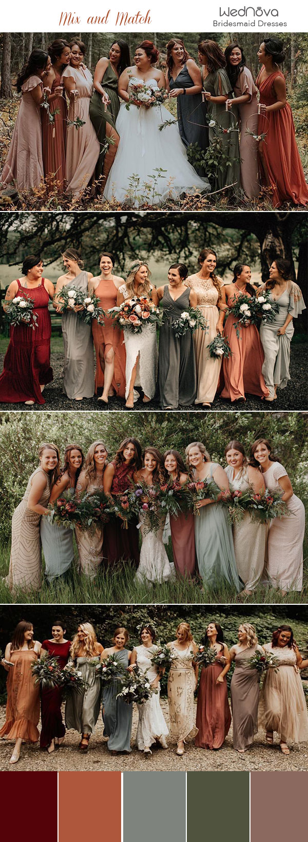 14 Mismatched Bridesmaid Dresses Color Palettes from Real Weddings WedNova Blog