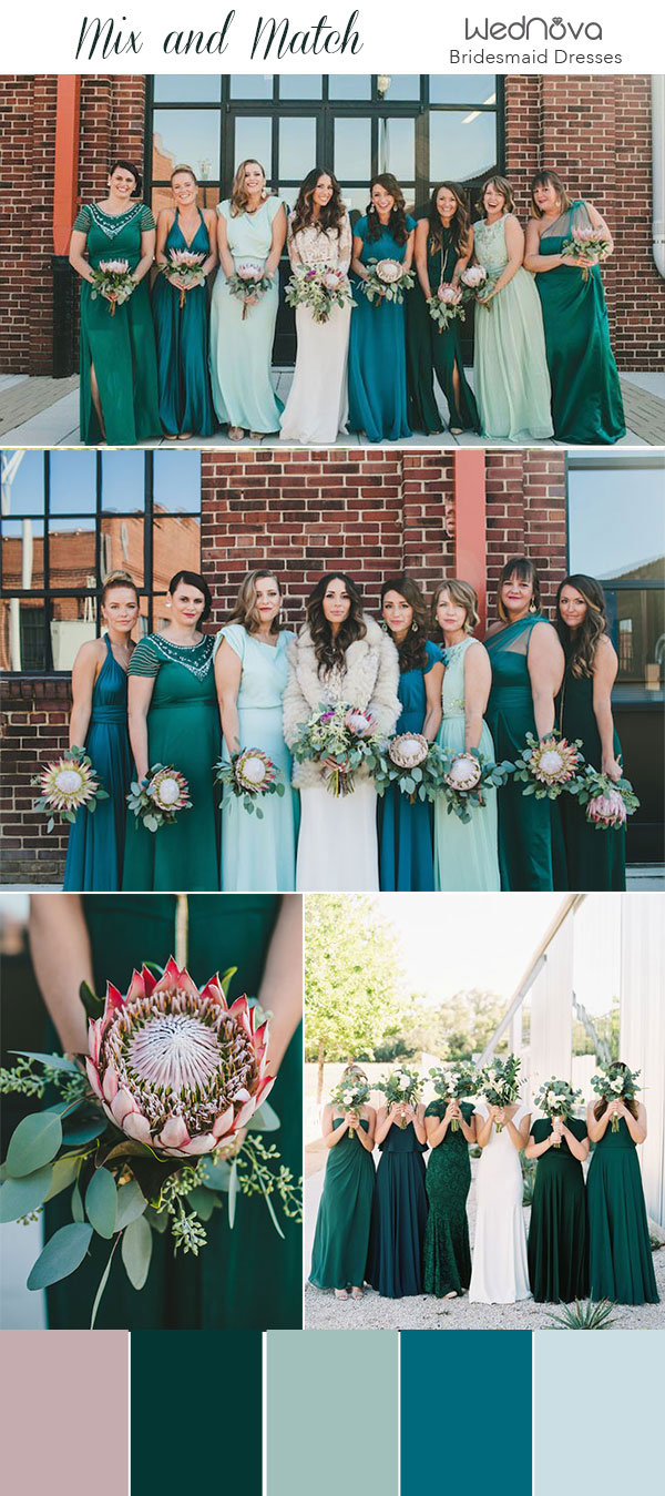 Peacock color bridesmaid dresses top