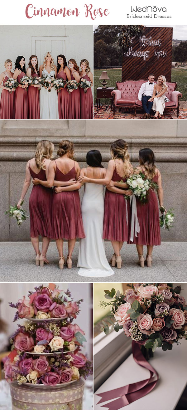 10 Trendy Romantic Cinnamon Rose Bridesmaid Dresses and Wedding