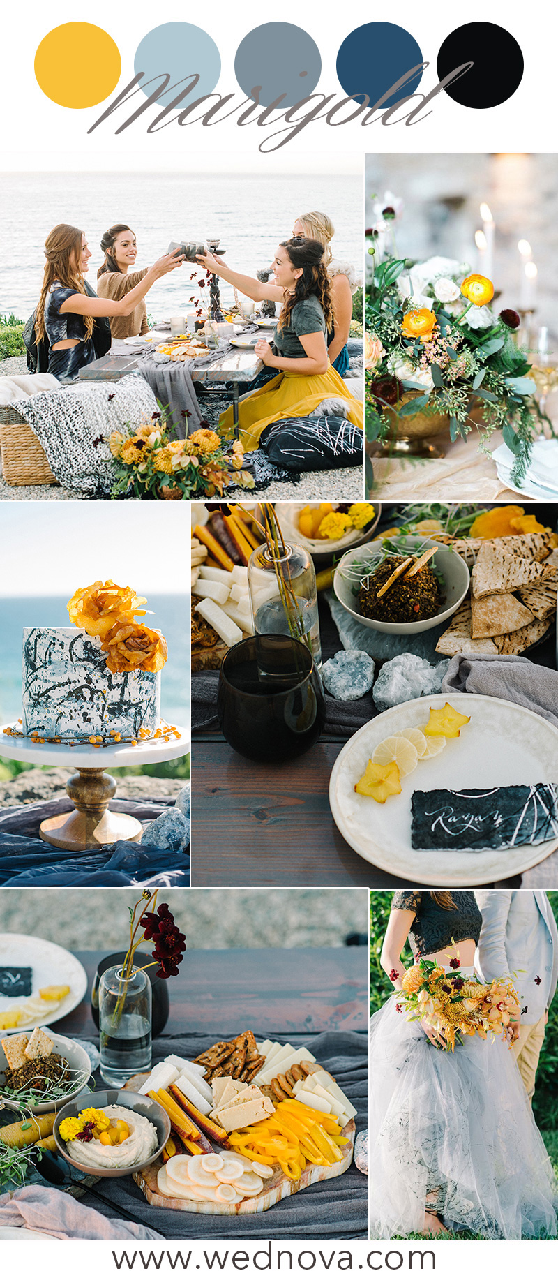 blue and yellow wedding decor