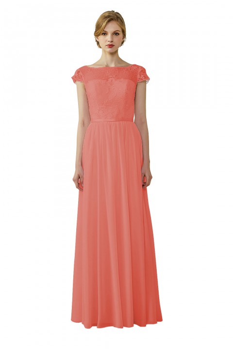 Cap Sleeves Lace Illusion Back Scoop Neckline Bridesmaid Dress