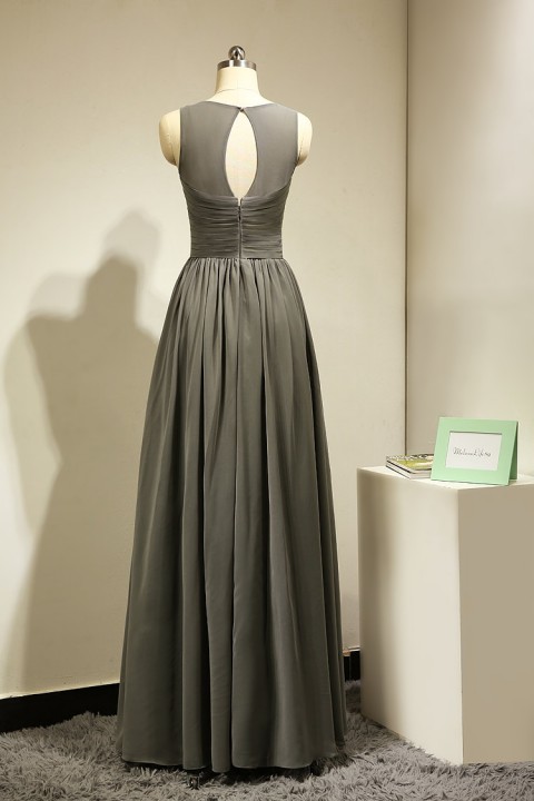 Criss Pleated Detail Illusion Scoop Neck Bridesmaid Dress 