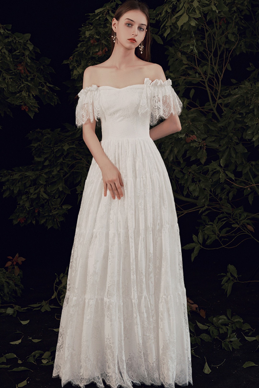 off shoulder casual wedding dress