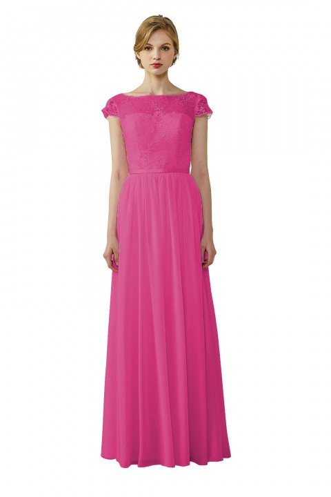 Cap Sleeves Lace Illusion Back Scoop Neckline Bridesmaid Dress