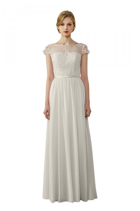 Cap Sleeves Lace Illusion Back Scoop Neckline Bridesmaid Dress