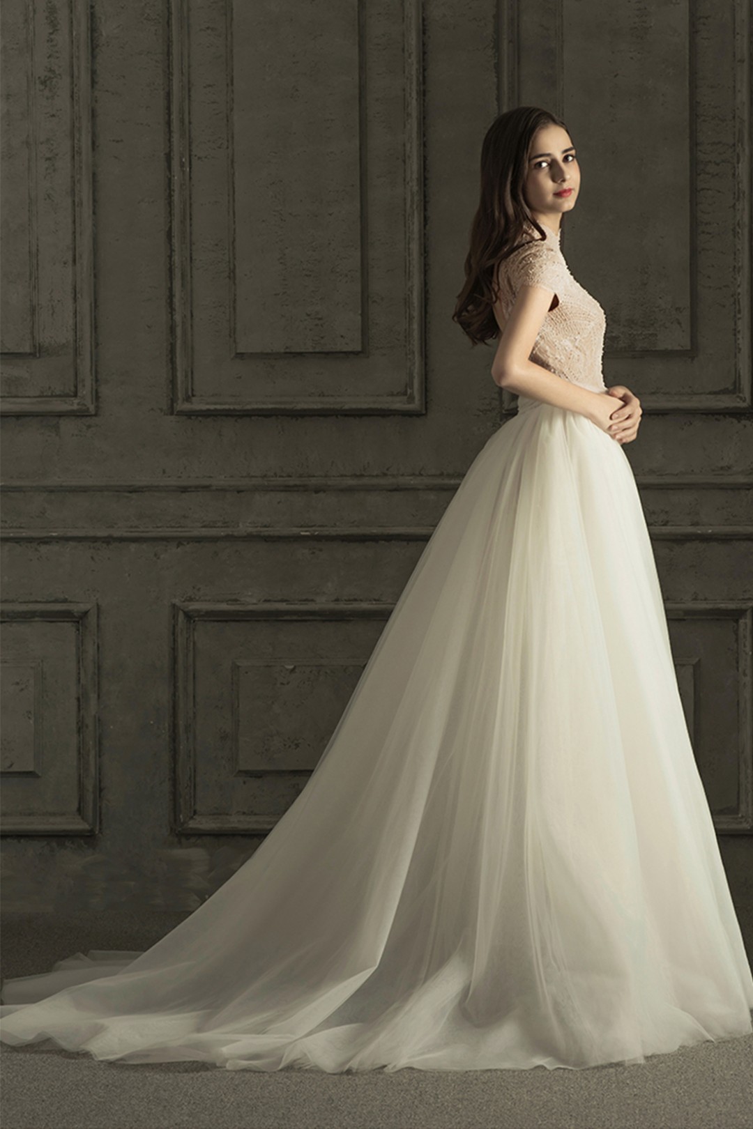 Corset Open Back Beaded Two in One Lace Wedding Dress with Detachable ...
