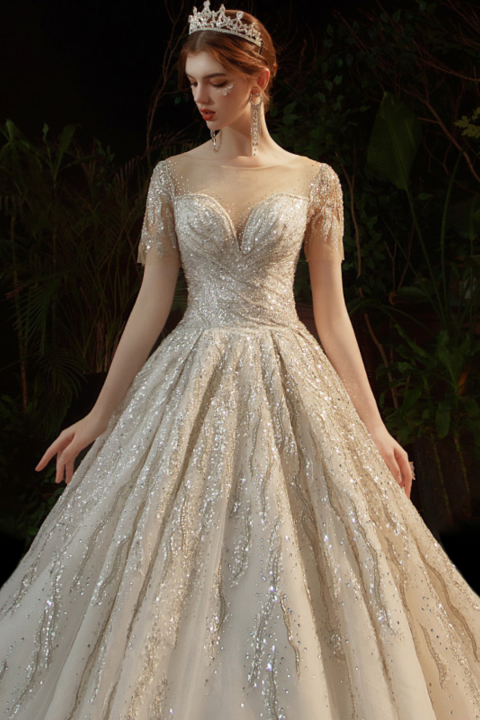 2021 New Super Luxury Off Shoulder Shinning Sequins Tulle Wedding Dress ...