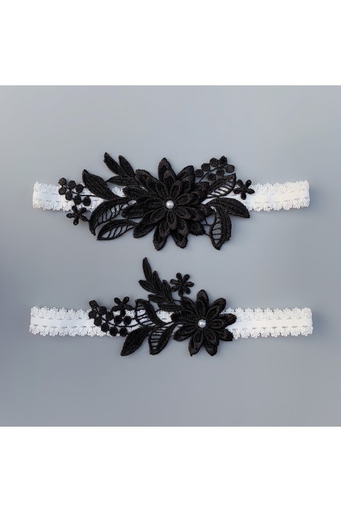 Pearl Floral Lace Elastic Bridal Garter Set