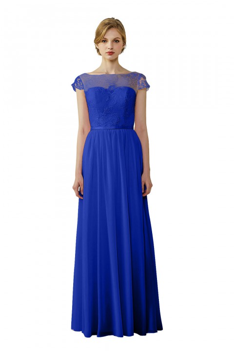 Cap Sleeves Lace Illusion Back Scoop Neckline Bridesmaid Dress
