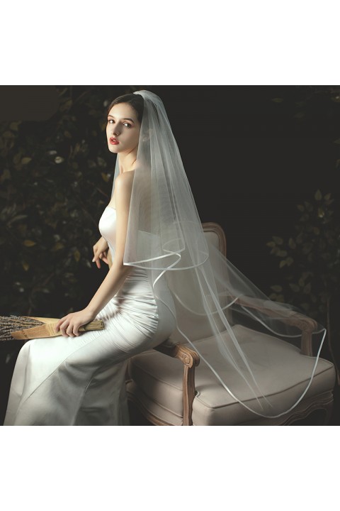 Simple Long Two-Tier Bridal Veil with Comb