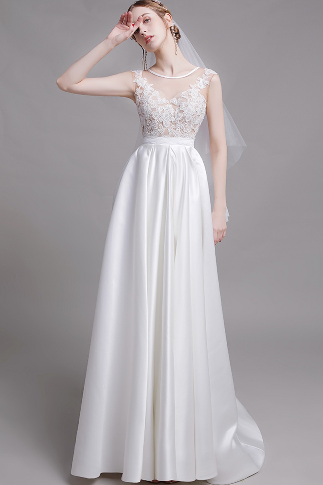 lace bodice satin skirt wedding dress