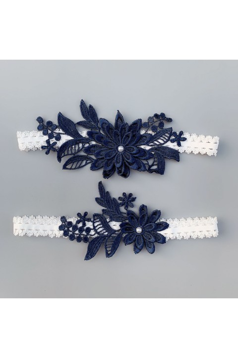 Pearl Floral Lace Elastic Bridal Garter Set