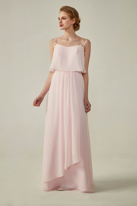 Clearance | Boho Spaghetti Straps Chiffon V-Back Bridesmaid Dress with Flounce