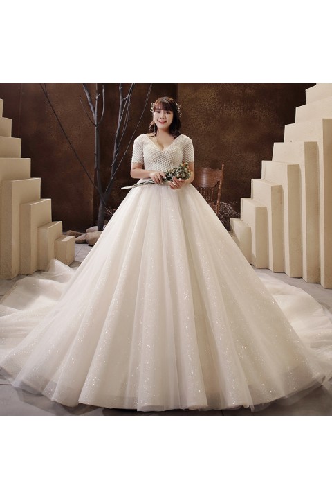 glitter wedding dress with sleeves