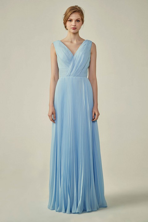 Chiffon V-Neck and V-Back A-Line Pleated Bridesmaid Dress 