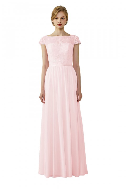 Cap Sleeves Lace Illusion Back Scoop Neckline Bridesmaid Dress