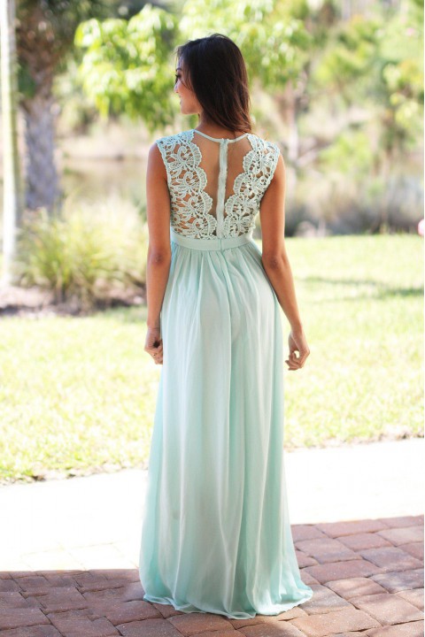 Clearance | Lace Scoop Illusion Back A-Line Chiffon Bridesmaid Dress Long