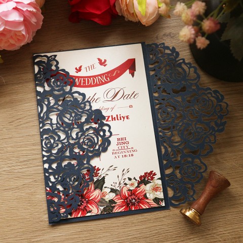 Laser Cut Floral Printed Customized Wedding Invitation