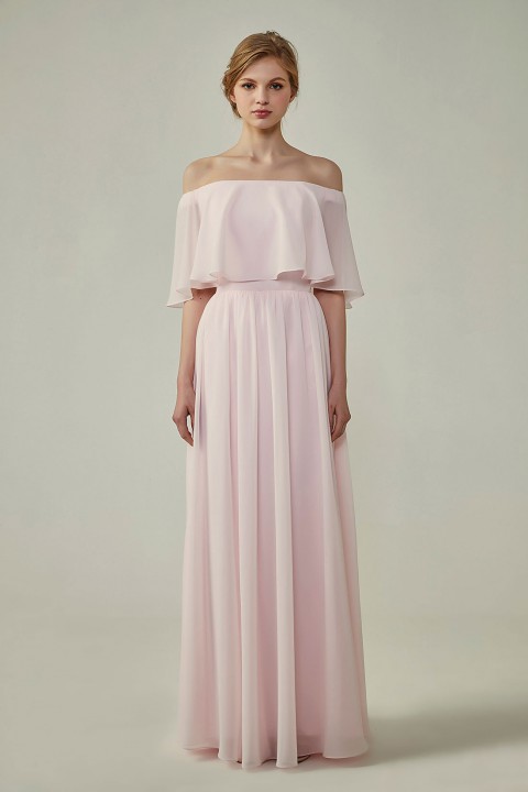 chiffon off shoulder bridesmaid dress