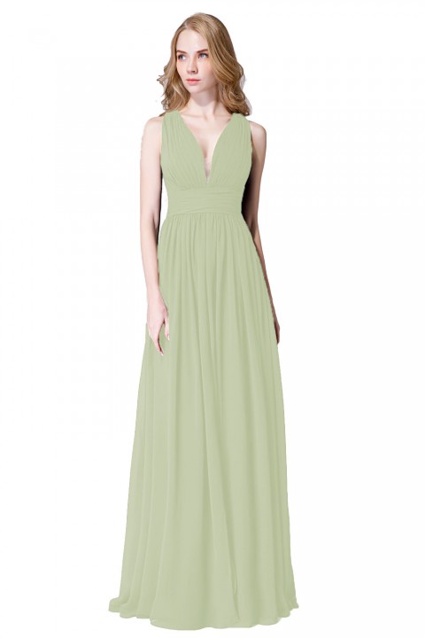 Sexy Deep V-Neck Plunging Silt Bridesmaid Dress with Keyhole Back