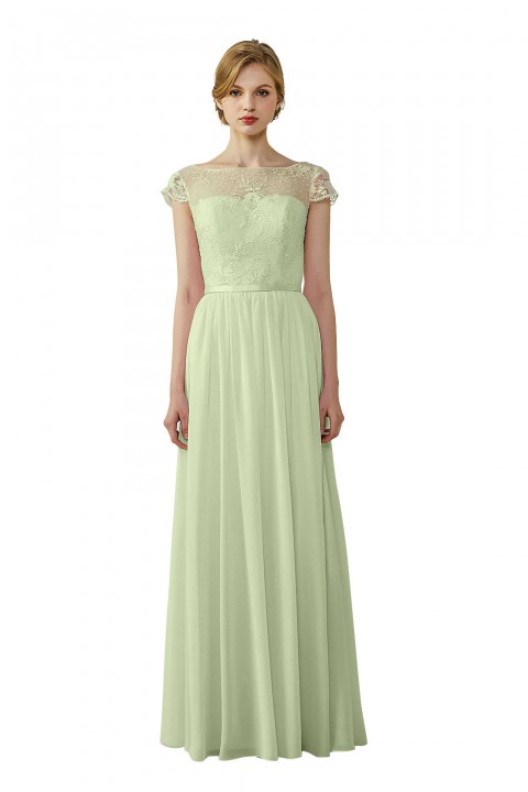 Cap Sleeves Lace Illusion Back Scoop Neckline Bridesmaid Dress