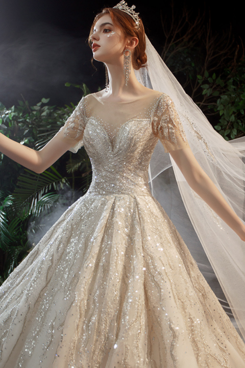 2021 New Super Luxury Off Shoulder Shinning Sequins Tulle Wedding Dress ...