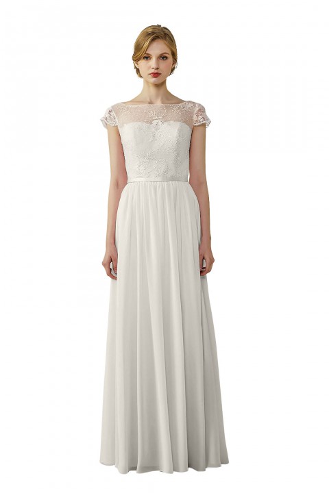 Cap Sleeves Lace Illusion Back Scoop Neckline Bridesmaid Dress