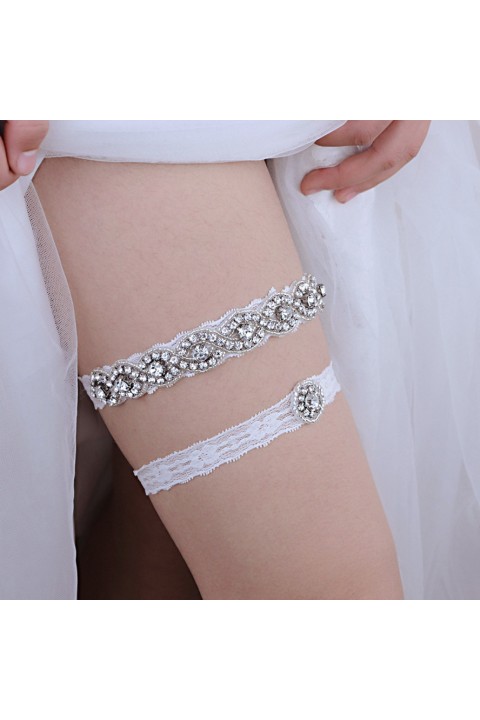 Crystal Decor Lace Elastic Bridal Garter Set