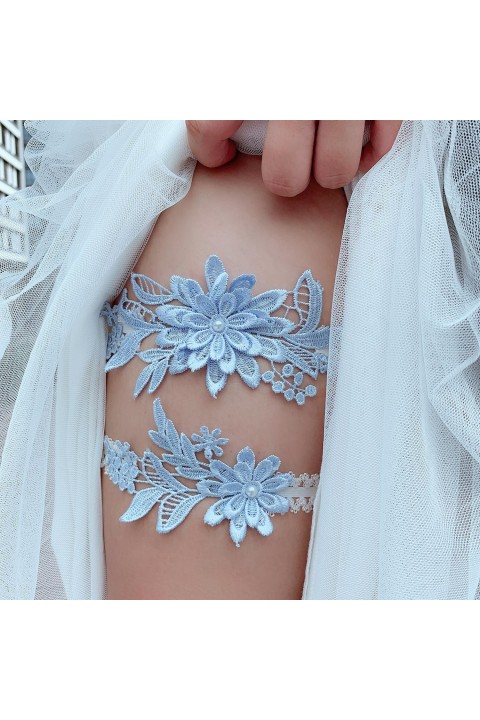 Pearl Floral Lace Elastic Bridal Garter Set