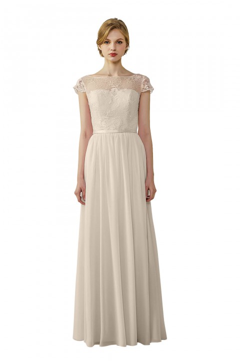 Cap Sleeves Lace Illusion Back Scoop Neckline Bridesmaid Dress