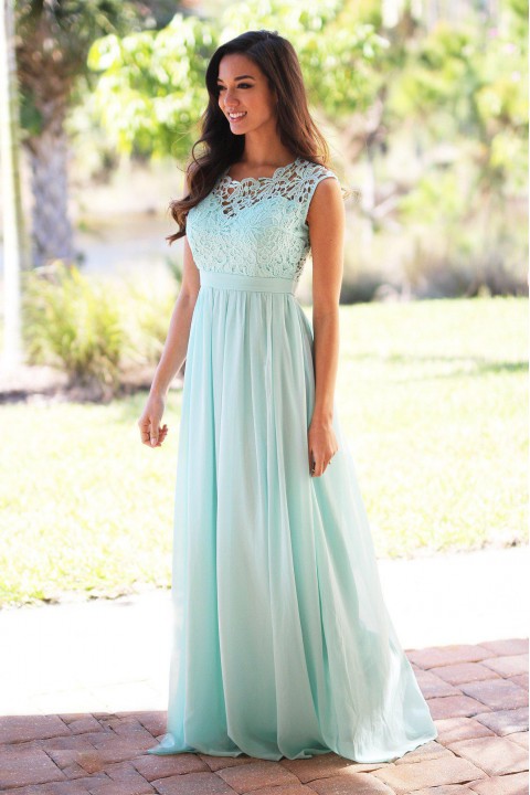 Clearance | Lace Scoop Illusion Back A-Line Chiffon Bridesmaid Dress Long