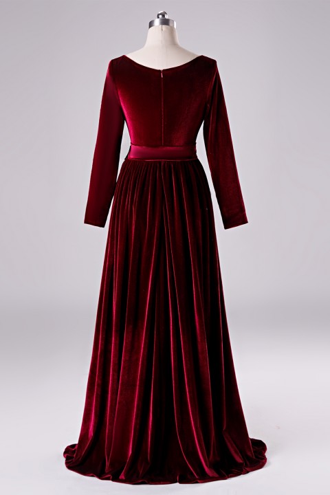 boat neck velvet dress