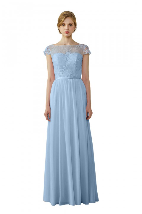 Cap Sleeves Lace Illusion Back Scoop Neckline Bridesmaid Dress