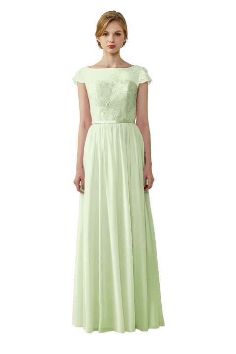 Cap Sleeves Lace Illusion Back Scoop Neckline Bridesmaid Dress