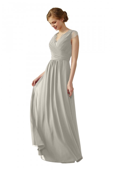 Lace Cap Sleeves  V-Neck Lace Back Closure with Keyhole Bridesmaid Dress
