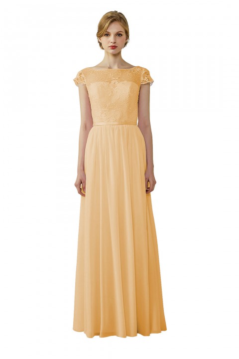 Cap Sleeves Lace Illusion Back Scoop Neckline Bridesmaid Dress