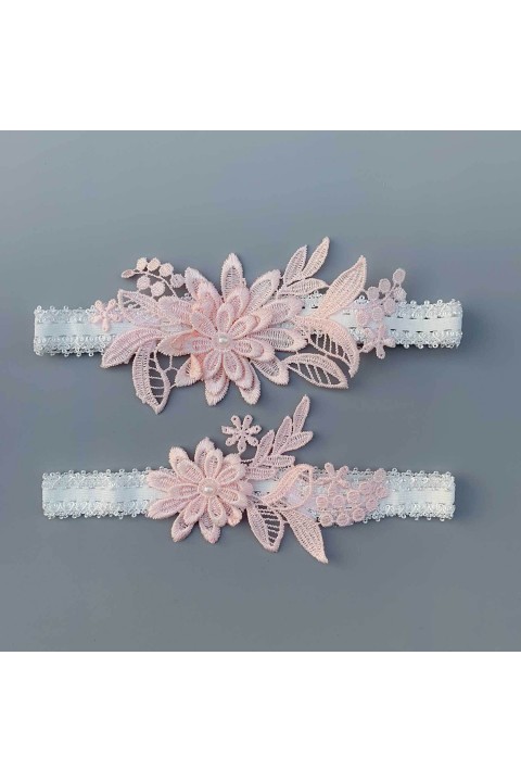 Pearl Floral Lace Elastic Bridal Garter Set