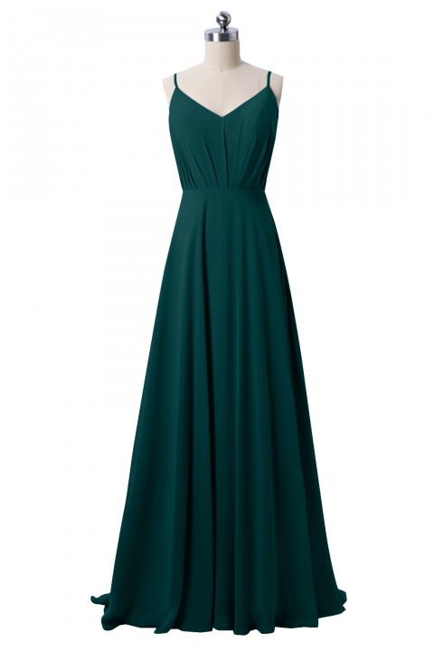 Adjustable Spaghetti Strap V Neck & Back Soft Ruched A-line Bridesmaid Dress