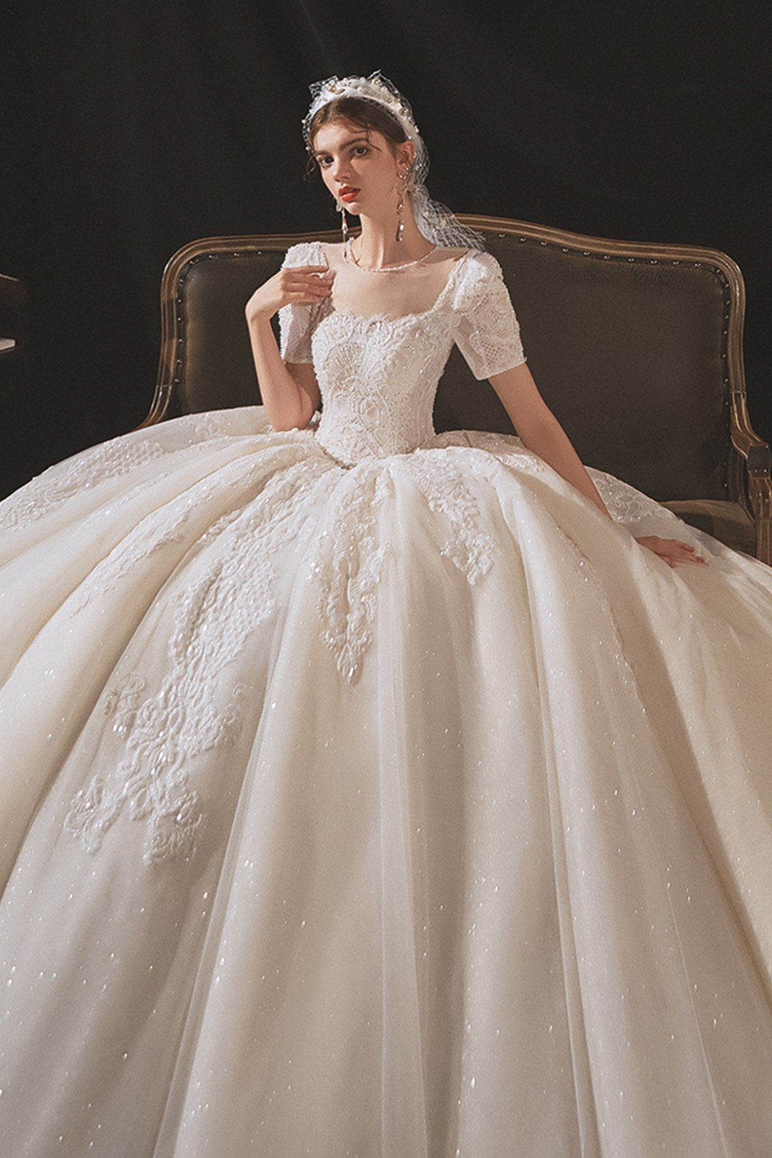 illusion neckline ball gown wedding dress