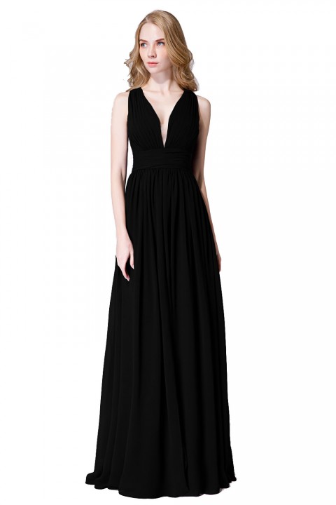 Sexy Deep V-Neck Plunging Silt Bridesmaid Dress with Keyhole Back