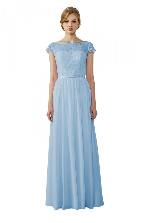 Cap Sleeves Lace Illusion Back Scoop Neckline Bridesmaid Dress