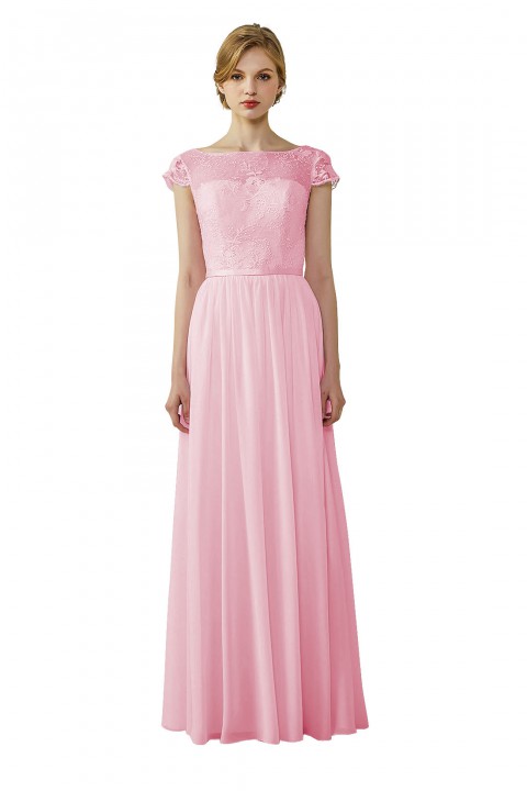 Cap Sleeves Lace Illusion Back Scoop Neckline Bridesmaid Dress