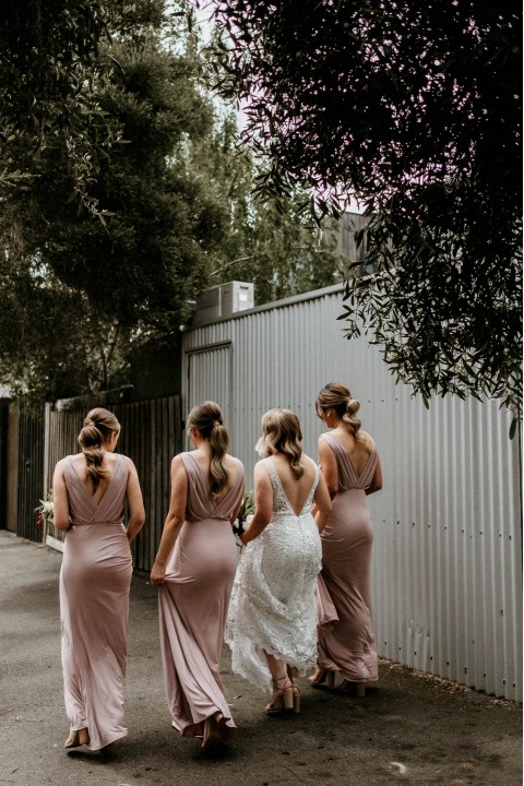 V Neck Ruched  Long Chiffon Tank Bridesmaid Dress