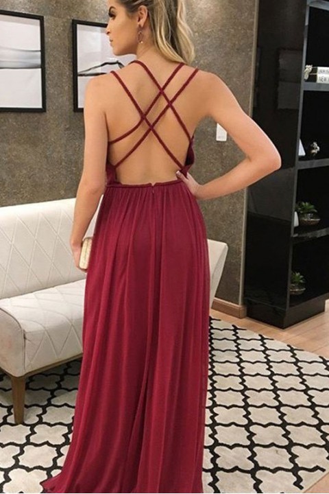 Clearance | Criss Spaghetti Straps Back Deep V Neck High Slit Pleated Bridesmaid Dress