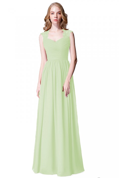 Modest Cap Sleeves Chiffon Long Bridesmaid Dress with Lace Back