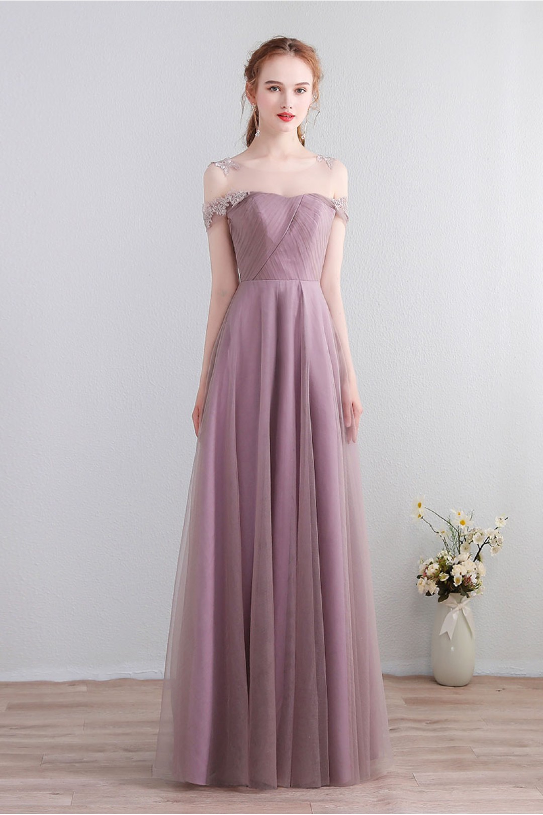 lilac tulle bridesmaid dress