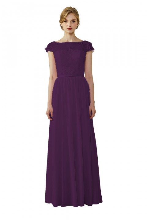 Cap Sleeves Lace Illusion Back Scoop Neckline Bridesmaid Dress