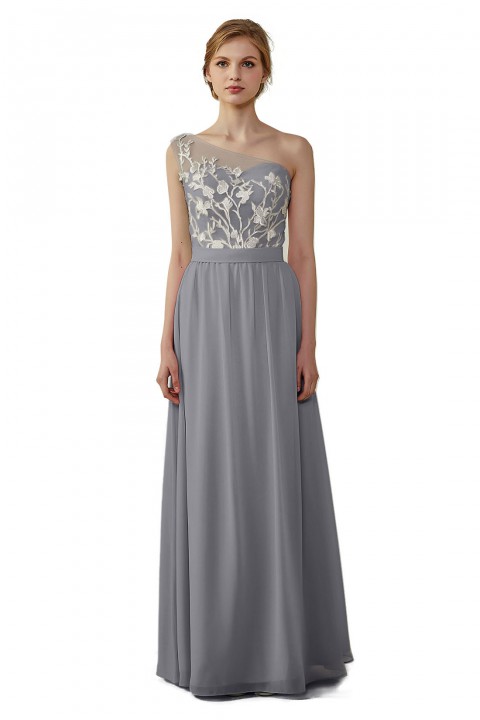 Illusion Sweetheart One Shoulder Lace A-Line Bridesmaid Dress