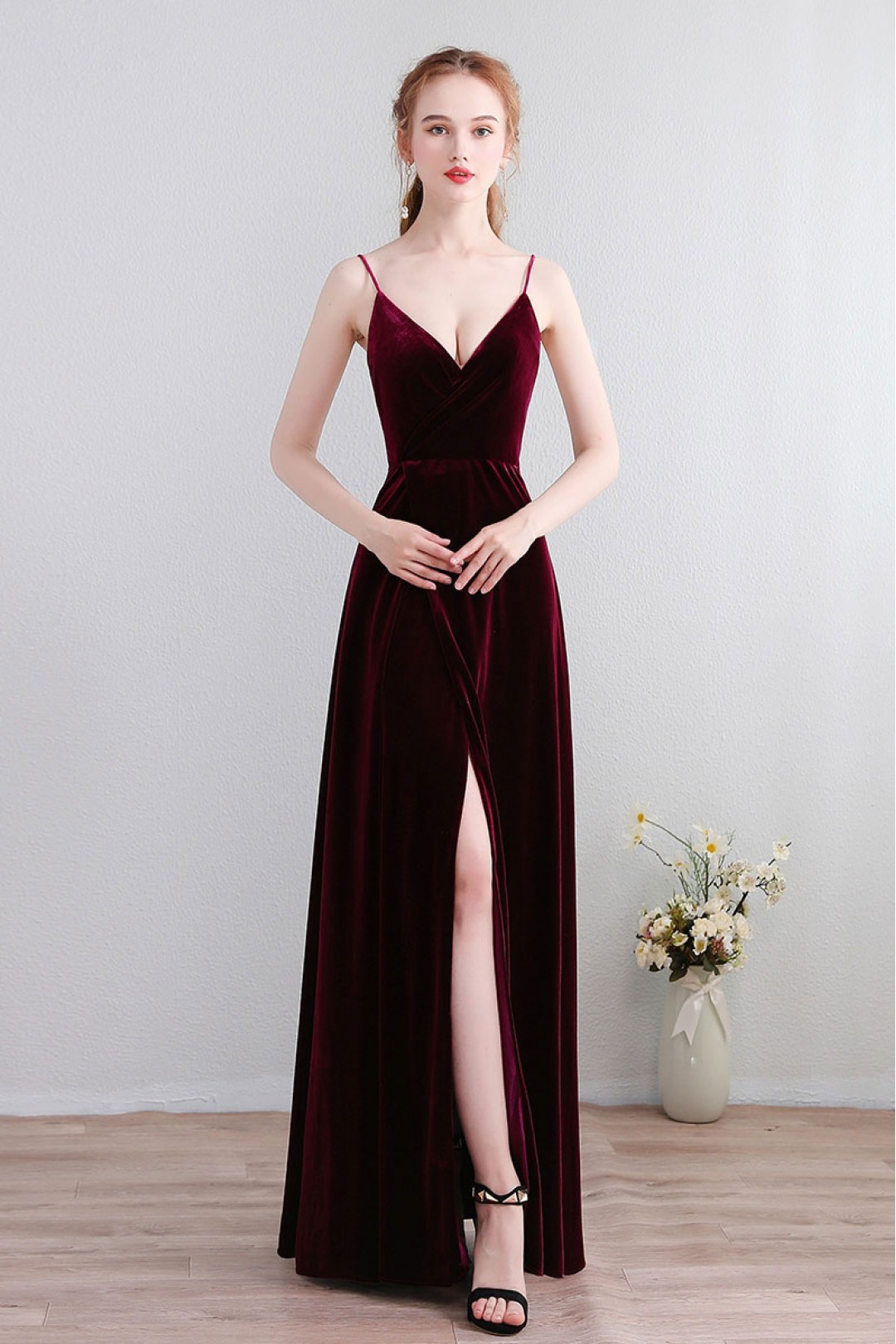 long velvet bridesmaid dress